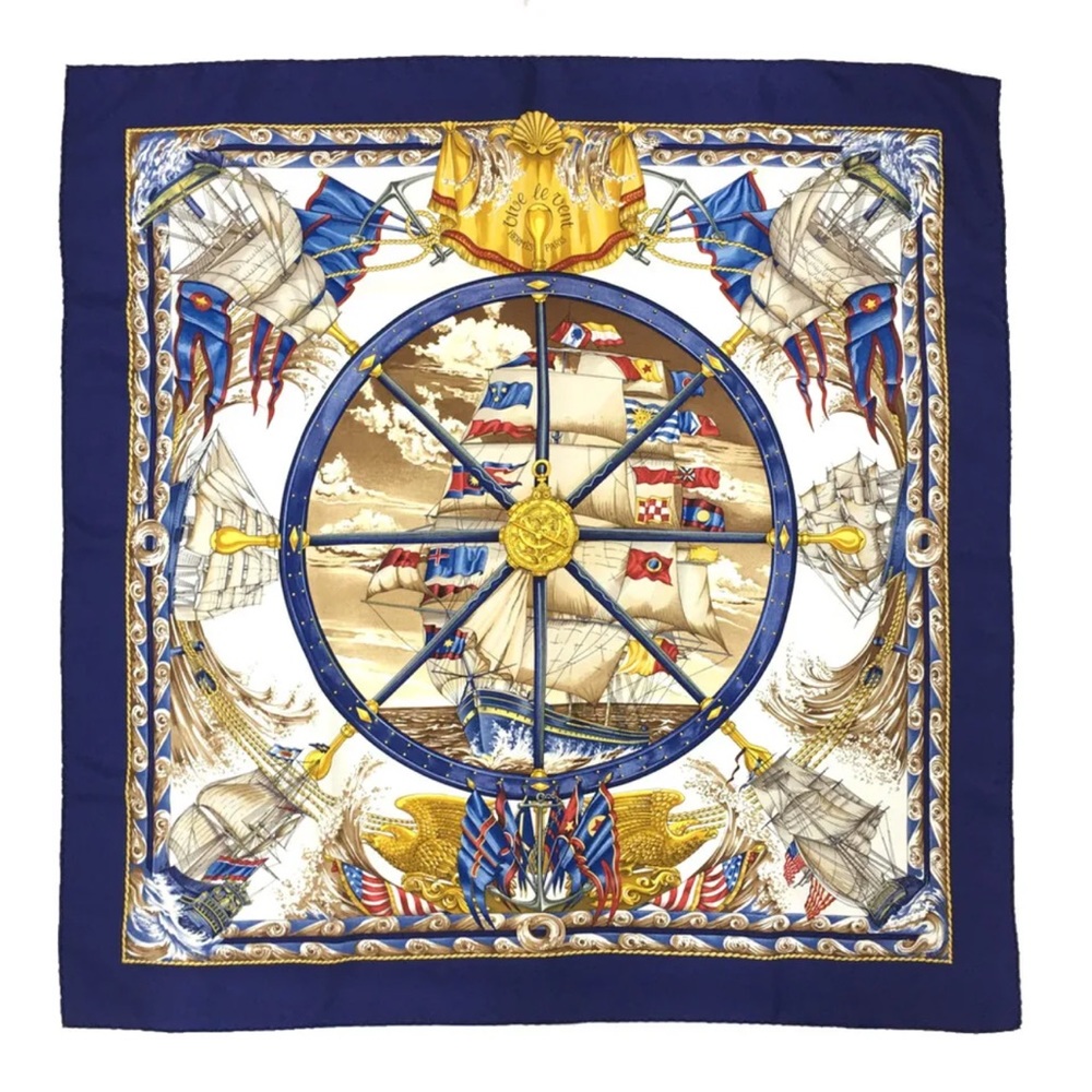 Vintage Hermes Vive Le Vent Carre 90 Multi Color 100% Silk Scarf